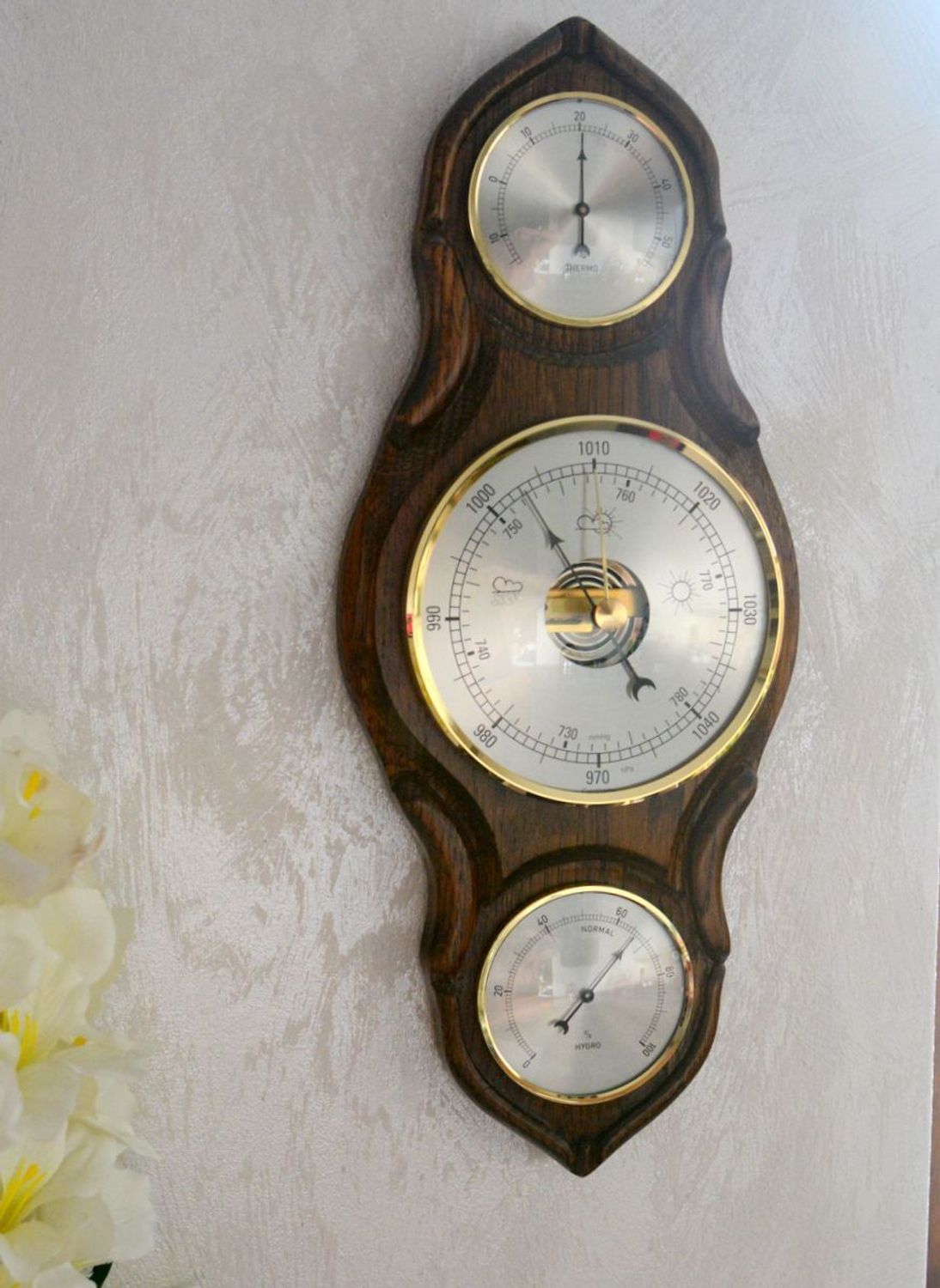 Drewniana stacja pogody Barometr Termometr Higrometr Ciemny ciemny Dąb Witold-03 dąb (5).JPG